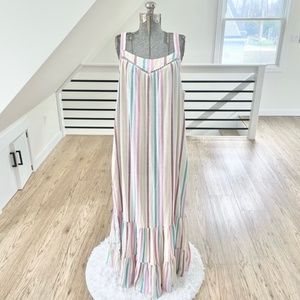 NWT Sonoma multi colored stripped ruffle bottom maxi dress XL